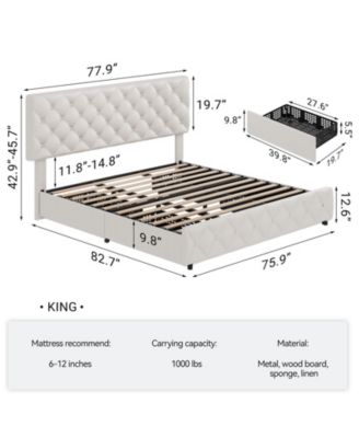 Easy Assembly King Bed Frame Space Saving, for Living Room, Guest Room