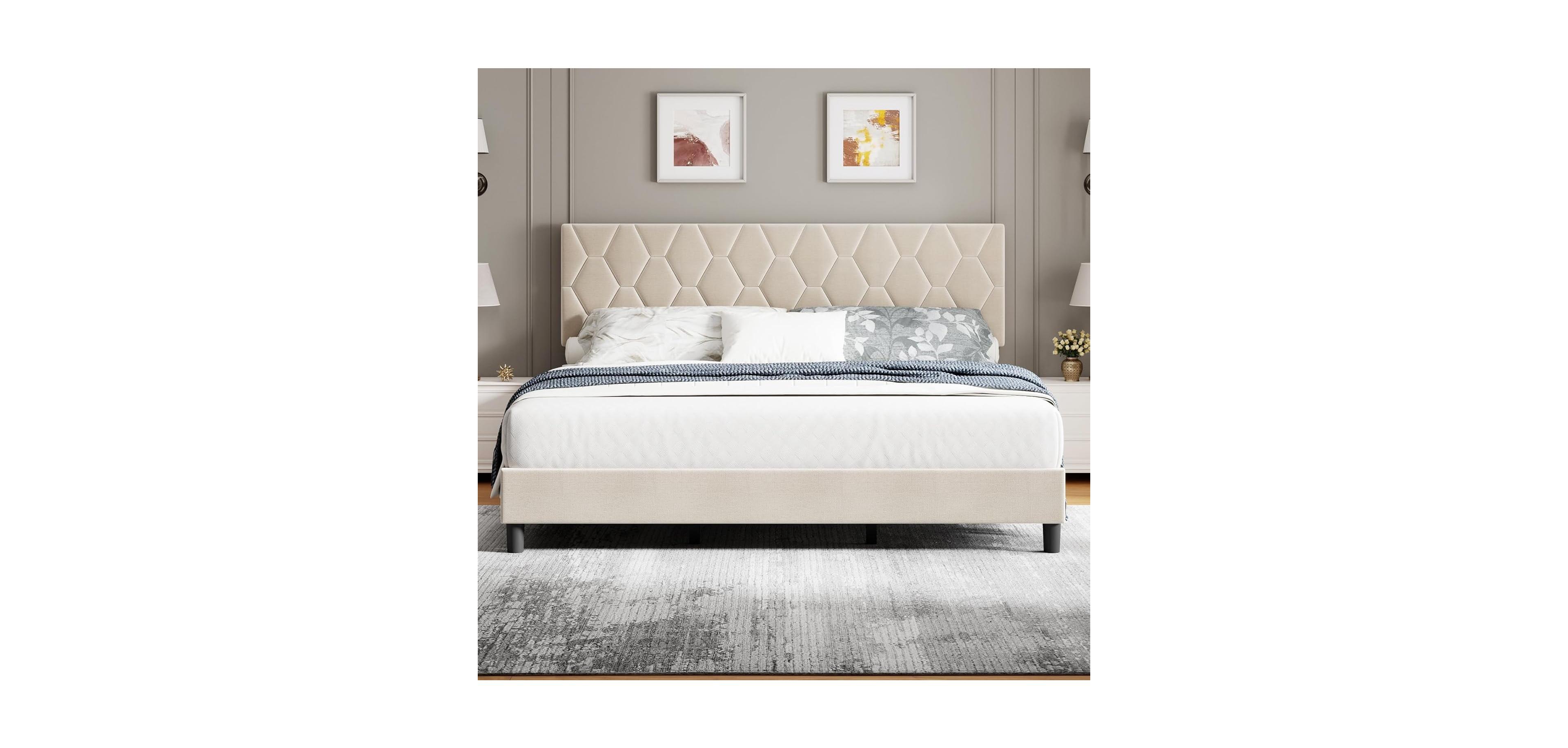 gaomon Easy Assembly King Platform Bed Frame Heavy-Duty Platform Bed Frame Space Saving, for Living Room, Guest Room