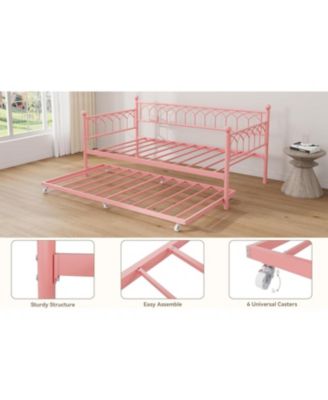 Twin Daybed with Trundle, Day Bed with Charging Station & LED Lights