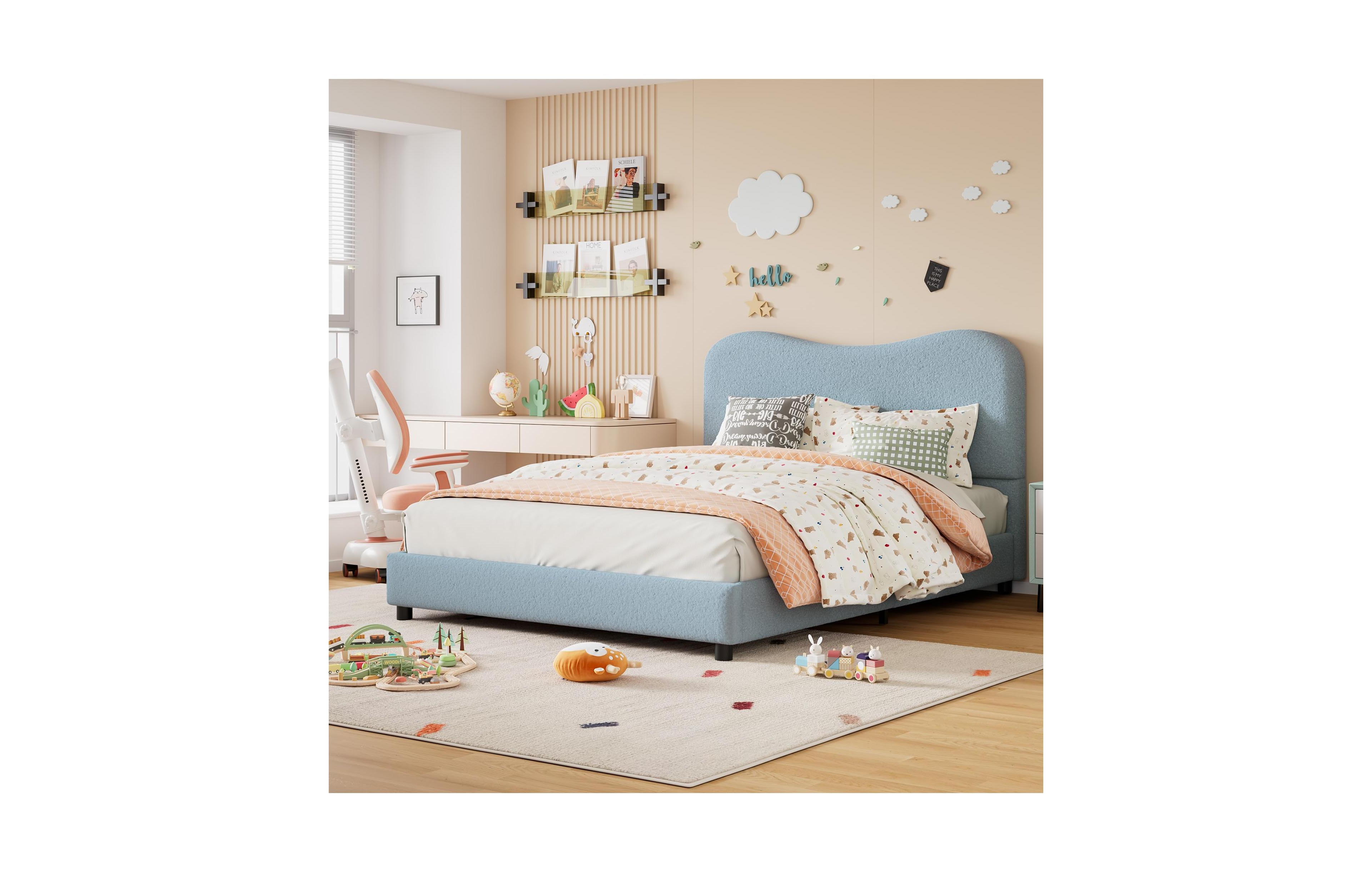 gaomon Bed Frame Velvet Upholstered Headboard Low Profile Platform Bed, Twin