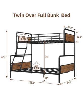 Bunk Bed Twin Over Full Size with High Guardrail and Ladder,Twin Size Convertible Metal Bunk Beds