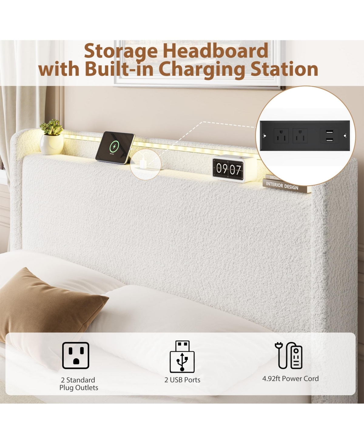 gaomon Full Size Boucle Bed Frame with Storage Headboard