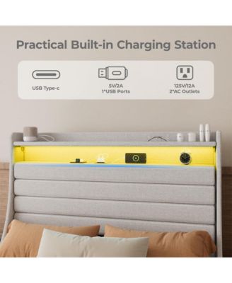 Twin Bed Frame with USB Charging Station & LED Lights