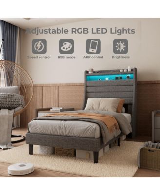 USB Charging Station & LED Lights Bed Frame, Twin