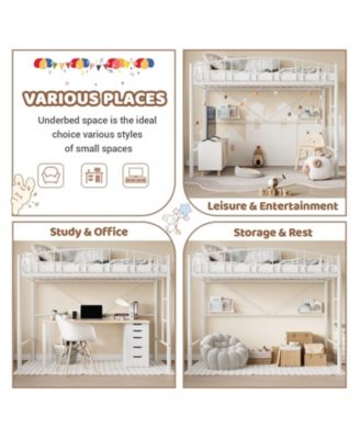 Loft Bed Twin Size, Heavy Duty Metal Loft Bed Frame with Arched Guardrail and Safety Ladder