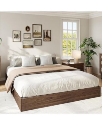 Platform Bed Frame Queen Size,Wooden Slat Support,No Box Spring Needed, Easy Assembly (Walnut, California King)