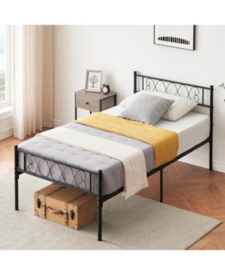 Twin XL Metal Bed with Heart-Design Headboard and Footboard, Girls/Boys Platform Frame with Storage Space