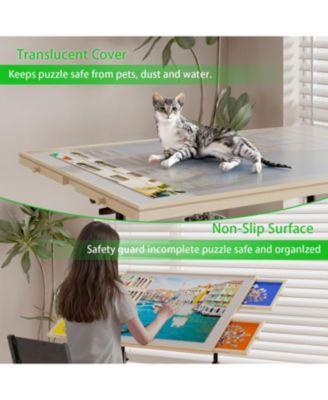 34" Adjustable Puzzle Table with 360° Tilt, Storage Drawers & Protective Cover for 1500-Piece Puzzles, Height-Adjustable Mobile Workstation