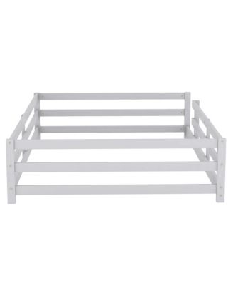 Grey Wood Full Size Kids Floor Bed Kids Montessori Floor Bed with Fence for Girls, Boys
