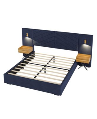 Royal Blue Velvet Wingback Bed Frame - Queen Size