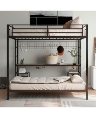 Streamdale Ethan Full Over Twin Bunk Bed with Desk, Charging Station & Storage, Black/Cinnamon Oak