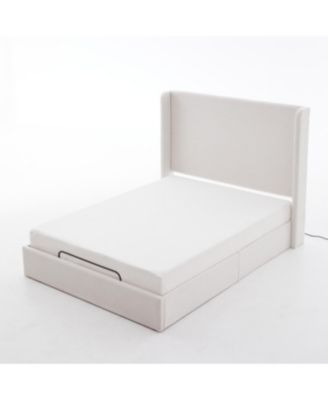 Streamdale Caron Queen Textured Ivory Canvas Chenille Wingback Bed Bundle Set