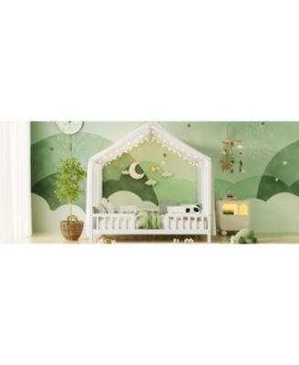 Montessori Floor Bed with Canopy, Full Size House Shape Toddler Bed Frame