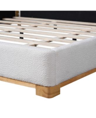 King Size Boucle Upholstered Curved Headboard Bed Frame, White