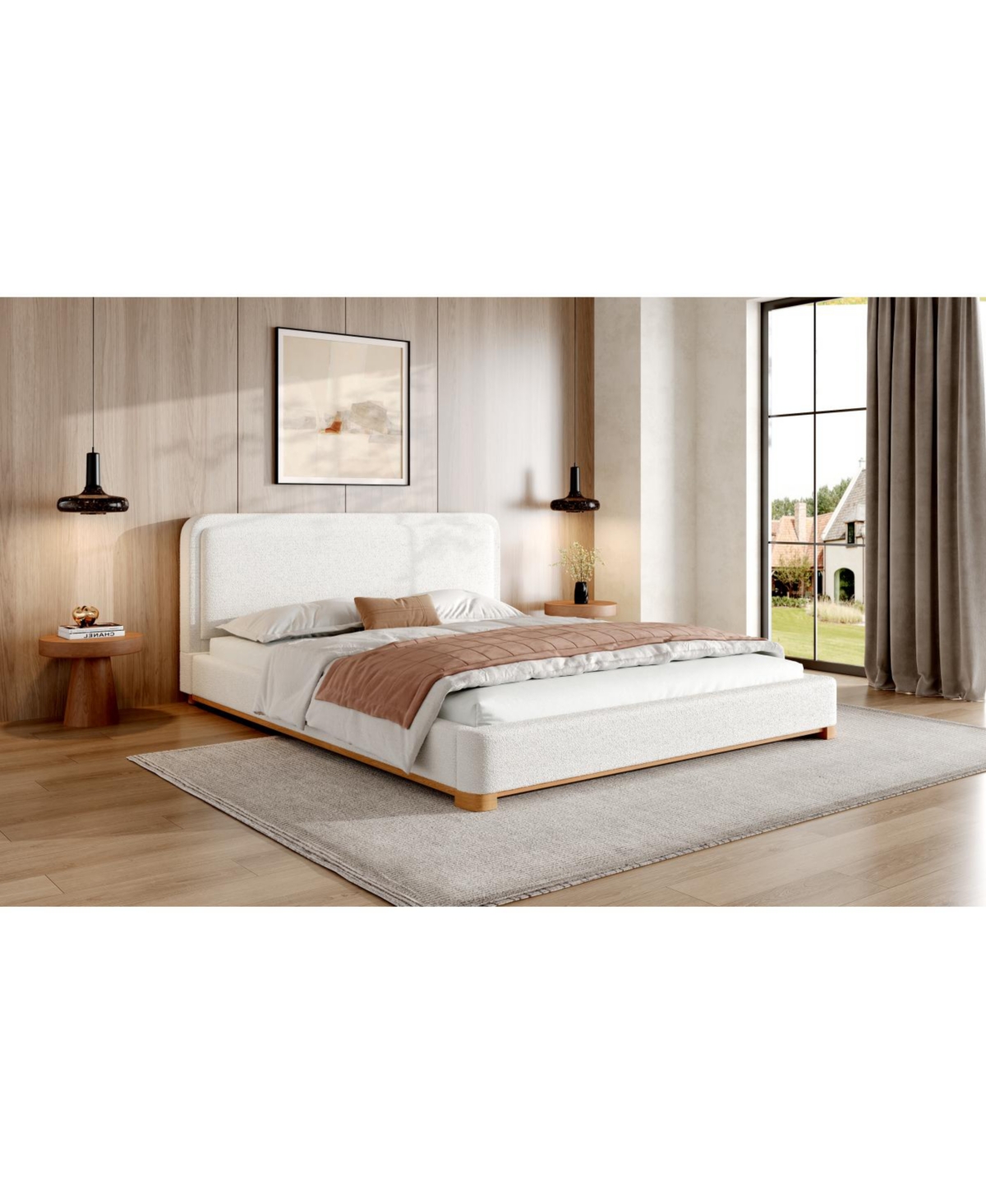 Streamdale Furniture Queen Size Boucle Upholstered Curved Headboard Bed Frame