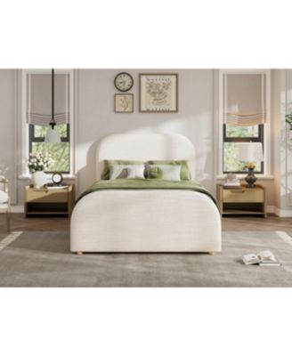Twin Size Linen Upholstered Curved Headboard Bed Frame, Beige