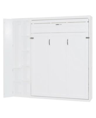  Queen Size Murphy Bed Wall Bed with Shelves, Wardrobe and LED