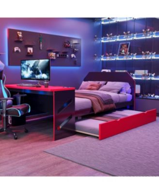 Streamdale Full Size Wood Daybed with Twin Size Trundle, Desk and USB, Cloud Blue