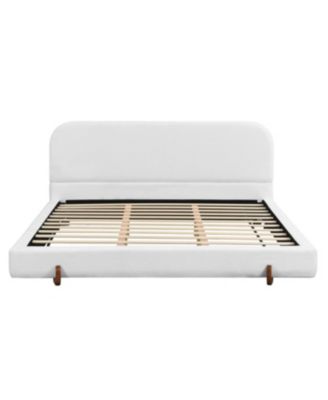 Streamdale Unique Design White Fabric Upholstered Bed Frame with Solid Wood Legs, California King