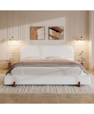 Streamdale Unique Design White Fabric Upholstered Bed Frame with Solid Wood Legs, California King