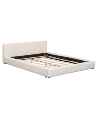 Queen Size Faux Leather Birch Engineered Wood Minimalist Design, Durable Frame, No Box Spring Required Bed