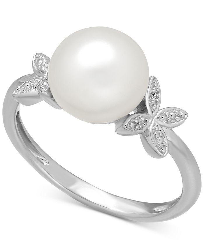 Macy's Cultured Freshwater Pearl (9mm) and Diamond Accent Butterfly ...
