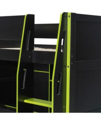 Full Size Wood Loft Bed with Desk, Wardrobe, Storage & RGB Lights
