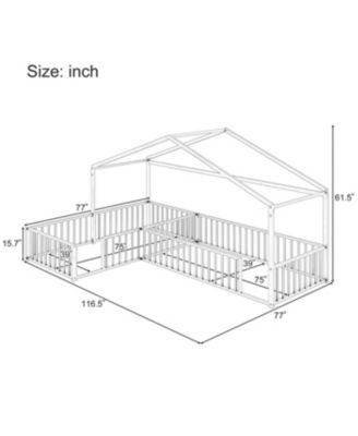 Streamdale Metal L-Shaped Montessori House Bed Frame for 2 Kids, Black