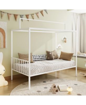 Streamdale Montessori 3-in-1 Convertible Metal Toddler Bed with Canopy, Twin, Black