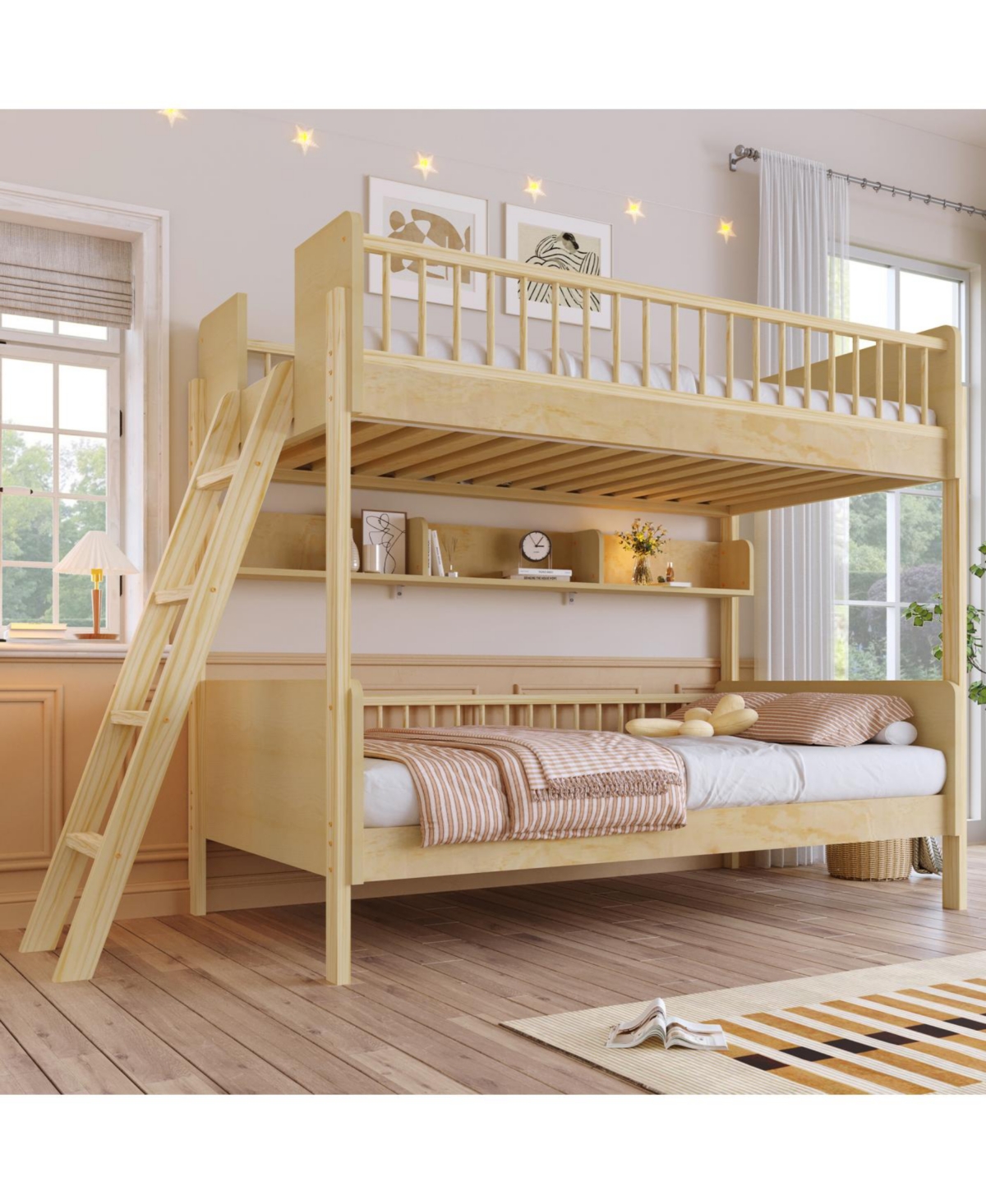 Streamdale Furniture Twin Wooden Bunk Bed with 3 Storage Shelves, White