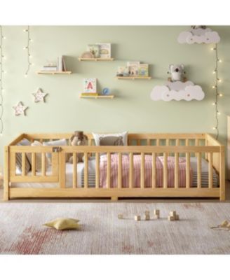 Streamdale Twin Size Floor Bed with Guardrails and Door for Kids