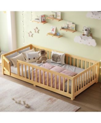 Streamdale Twin Size Floor Bed with Guardrails and Door for Kids