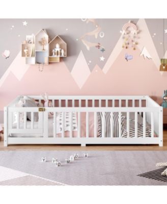 Full Size Pine wood, Plywood Guardrails and Door for Kids Floor Bed