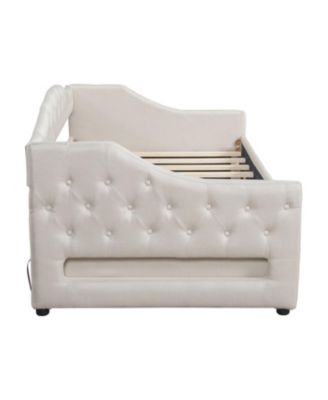 Upholstered Twin XL Size Daybed with LED Belt and 2 Drawers