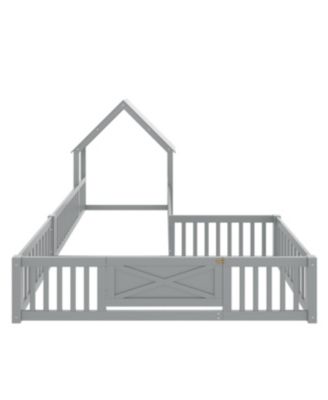 Streamdale Twin Size House Floor Bed with Door and Guardrails, Grey