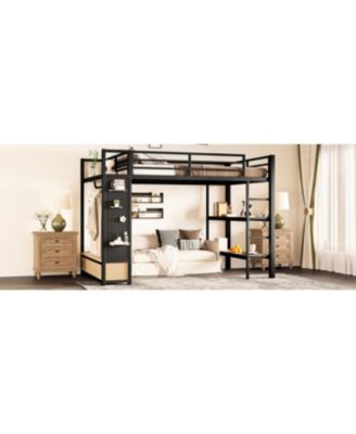 Streamdale Metal Loft Bed with Wardrobe and Shelves, Black