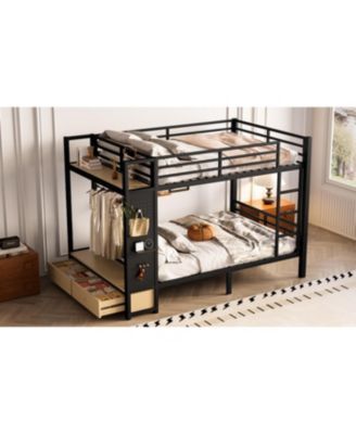 Streamdale Full/Full Metal Bunk Bed with Storage for Teens - Black