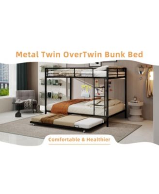 Durable Square Tube Iron Bunk Bed with Safety Rails - Queen Size