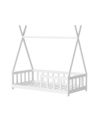 Montessori Floor Bed Frame for Kids with Guardrail, White