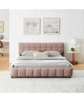 Queen Size Chenille Upholstered Bed with Storage Drawer