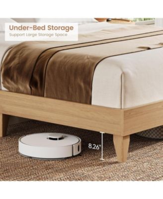 Boho Rattan King Bed Frame with Headboard, Solid Wood Platform, Storage Shelves & Sliding Door, No Box Spring