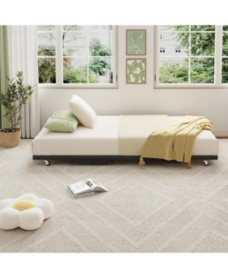 Twin Pop-Up Trundle Bed with Folding Metal Frame, Locking Casters, Space-Saving Rollout Daybed