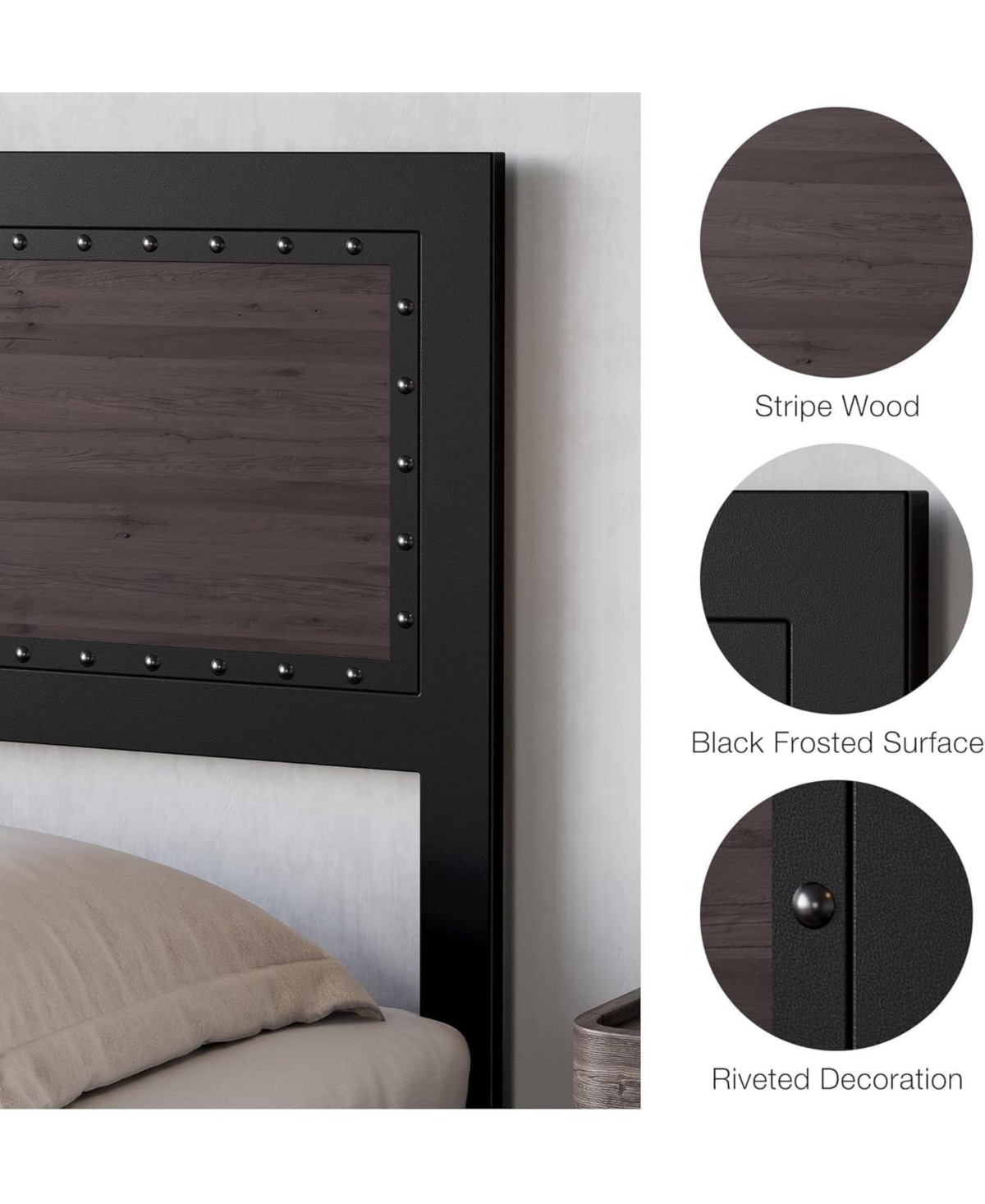 gaomon Bed Frame with Four Storage Drawers and Charging Station, Riveted Headboard Platform Bed with Metal Slat Frame, No Box Spring Required