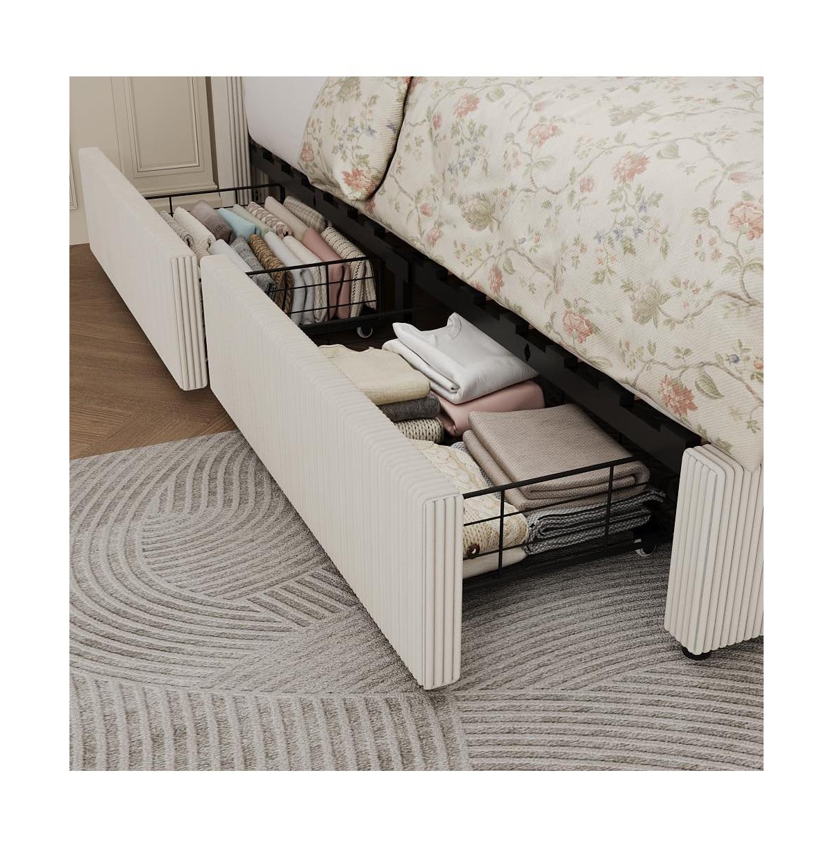 Gaomon Upholstered Bed Frame with Storage Drawer and Led Headboard, Wooden Slat Support, Easy to Assemble