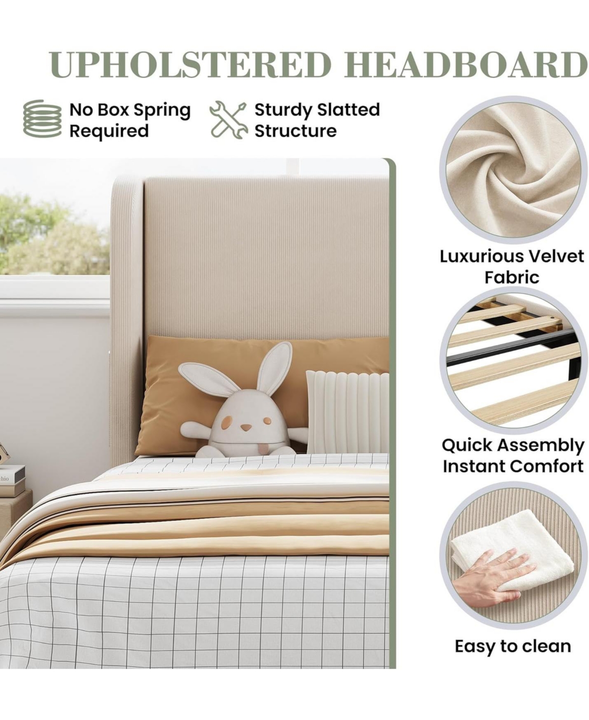 gaomon Bed Frame with Wingback Headboard – Elegant Vertical Stripe Velvet Upholstered 2 Storage Pockets