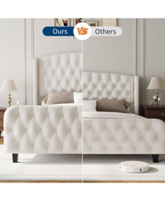 51" Tall Size Velvet Upholstered Bed Frame with Deep Button Tufted Wingback Headboard & Footboard, Elegant Platform Bed