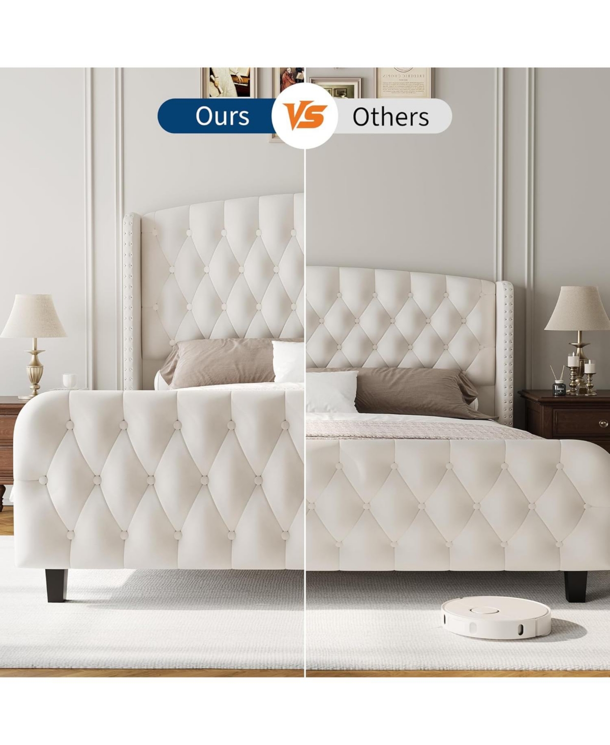 gaomon 51" Tall Size Velvet Upholstered Bed Frame with Deep Button Tufted Wingback Headboard & Footboard, Elegant Platform Bed