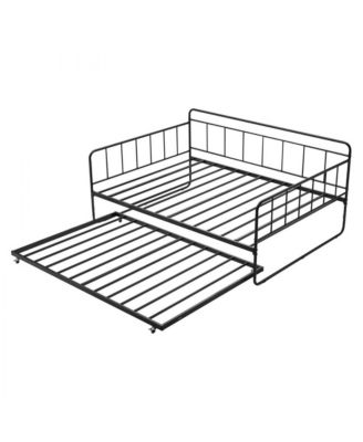 Metal Day Bed Frame with Trundle and Sturdy Slats for Bedroom