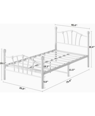 Twin Size Bed Frame for Kids Heart Shaped Headboard & Tailboard Heavy Metal Slat Support Noiseless White