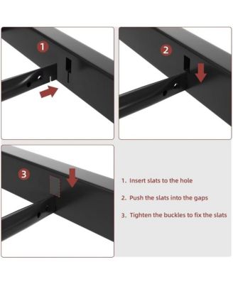 Queen Size Metal Platform Bed Frame with Faux Leather Headboard Steel Slats Ample Underbed Storage Red Brown